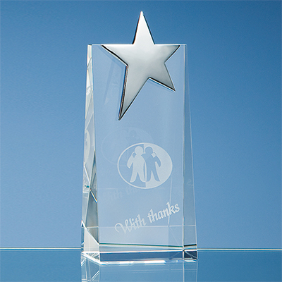 Image of 18cm Optical Crystal Star Rectangle Award